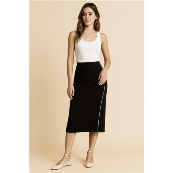Umgee Midi Pencil Skirt with Contrast Piping Detail - Picture 1 of 4